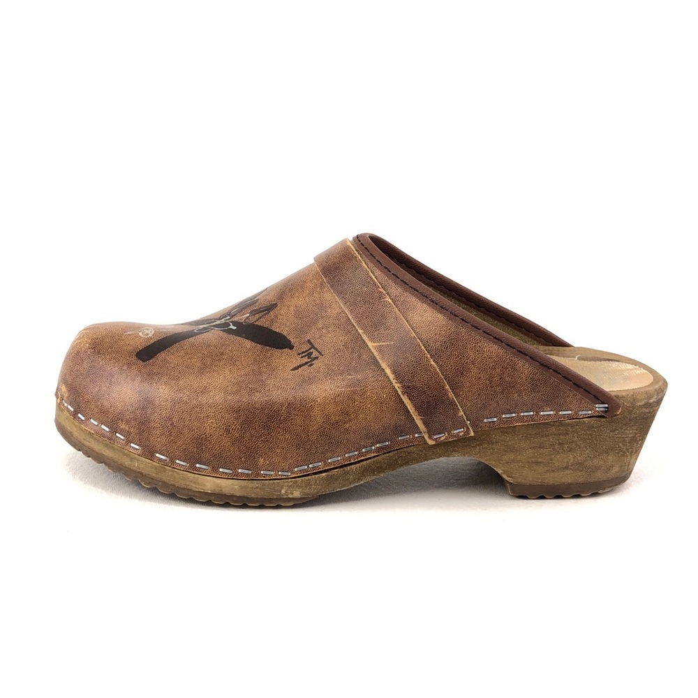 Tessa Brown Leather Swedish Wooden Clogs EUR 39